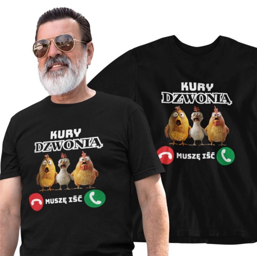 Koszulka Męska Rolnik Kury Dzwonią Muszę Iść - kolor czarny