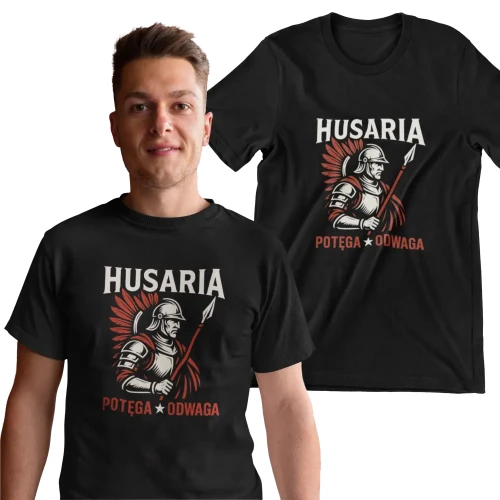 Koszulka męska z nadrukiem Husaria Odwaga Potęga