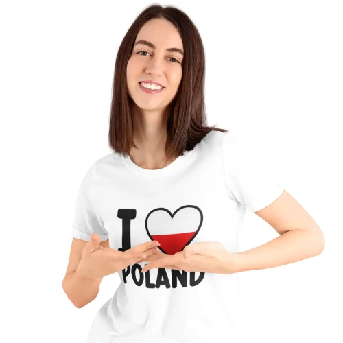 Damska koszulka z nadrukiem I love Poland serce