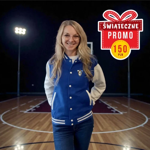 Świąteczne promo Jacket Górnik Wałbrzych Biało Niebiescy Modelka