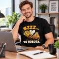 Koszulka dla pszczelarza z nadrukiem bzzz to robota na modelu model pije kawę w pracy