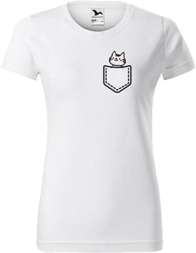 Koszulka damska t-shirt kolor Biały Kieszonka Kotek Allekoszulki Koszulka WOW.jpg