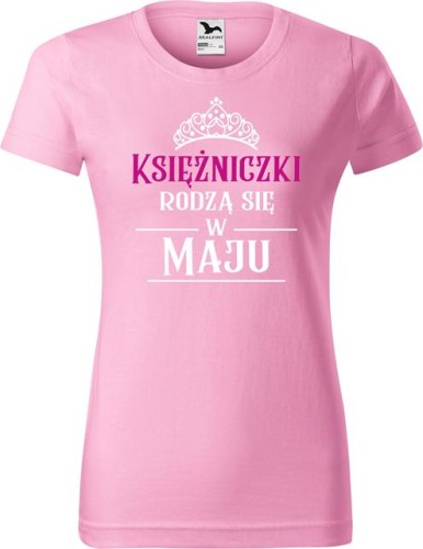 Koszulka urodzinowa damska kolor Jasny Róż  z nadrukiem Księżniczki rodzą się w Maju 01 AlleKoszulki.jpg
