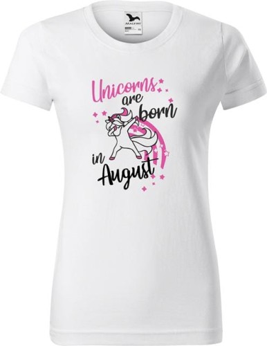 Koszulka damska Unicorns are born in August AlleKoszulki Super prezent kolor Biały.jpg