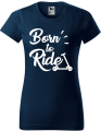 Koszulka damska kolor ciemny granat nadruk Born To Ride AlleKoszulki Sport Hulajnoga Prezent.png