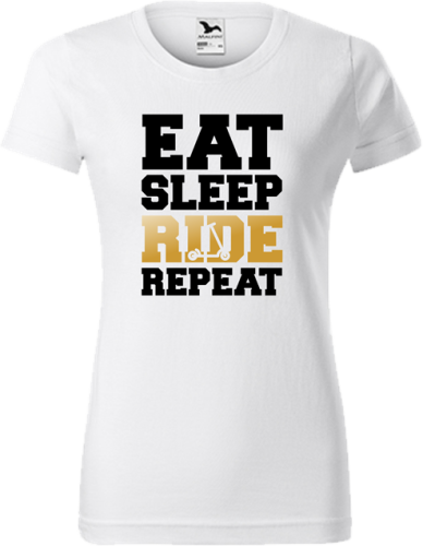 Koszulka damska kolor biały nadruk Eat Sleep Ride Repeat AlleKoszulki Sport Hulajnoga Prezent.png