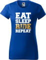 Koszulka damska kolor chabrowy nadruk Eat Sleep Ride Repeat AlleKoszulki Sport Hulajnoga Prezent.png