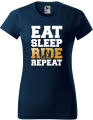 Koszulka damska kolor ciemny granat nadruk Eat Sleep Ride Repeat AlleKoszulki Sport Hulajnoga Prezent.png