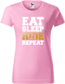 Koszulka damska kolor jasny róż nadruk Eat Sleep Ride Repeat AlleKoszulki Sport Hulajnoga Prezent.png