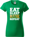 Koszulka damska kolor zieleń trawy nadruk Eat Sleep Ride Repeat AlleKoszulki Sport Hulajnoga Prezent.png