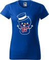 Świąteczna koszulka damska z nadrukiem bałwanka kolor chabrowy