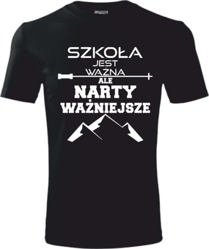 Koszulka męska Szkoła jest ważna ale narty ważniejsze 01 kolor czarny AlleKoszulki Dla Narciarza.jpg