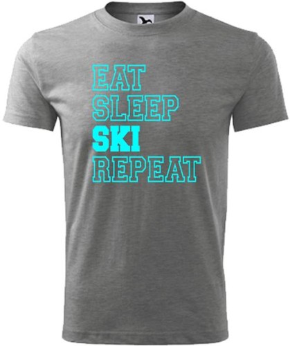 Koszulka męska Eat Sleep Ski Repeat kolor szary AlleKoszulki Dla Narciarza.jpg