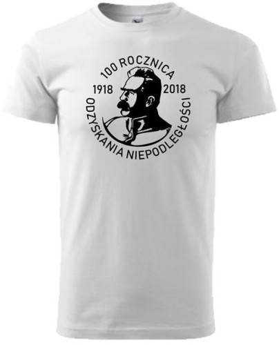 Koszulka męska biała nadruk Piłsudski Rocznica Odzyskania Niepodległości AlleKoszulki Koszulka Patriotyczna.jpg
